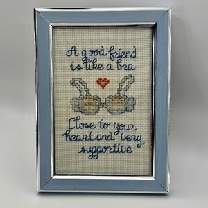 Framed Needlepoint Wall Art • A Good Friend Is Like a Bra • Cottagecore Humour